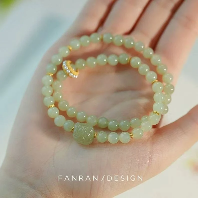 五行醒狮和田玉双圈手串