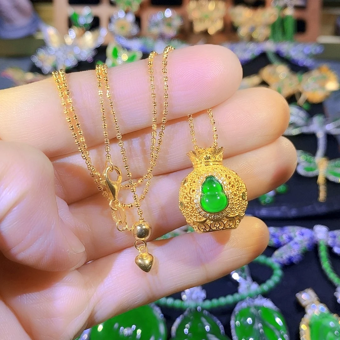 颈饰银S925镶嵌翡翠