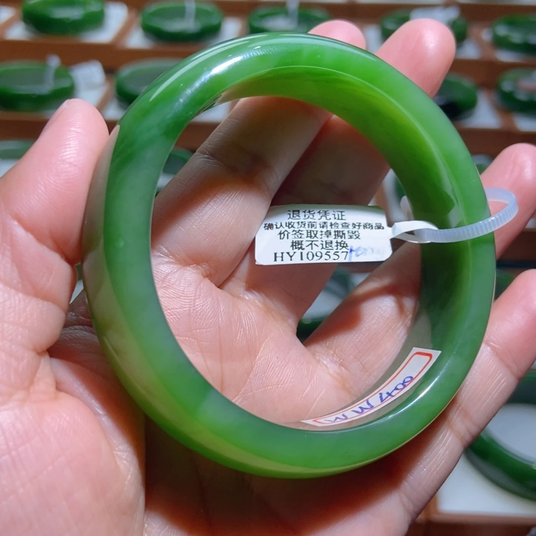 和田玉（碧玉）未镶嵌手镯冰粉阳绿5960