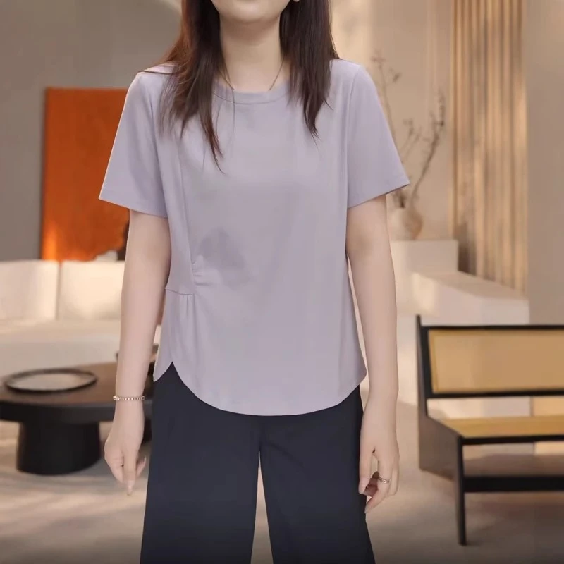 大码女装正肩短袖T恤夏季2025新款胖mm显瘦不规则独特超好看上衣