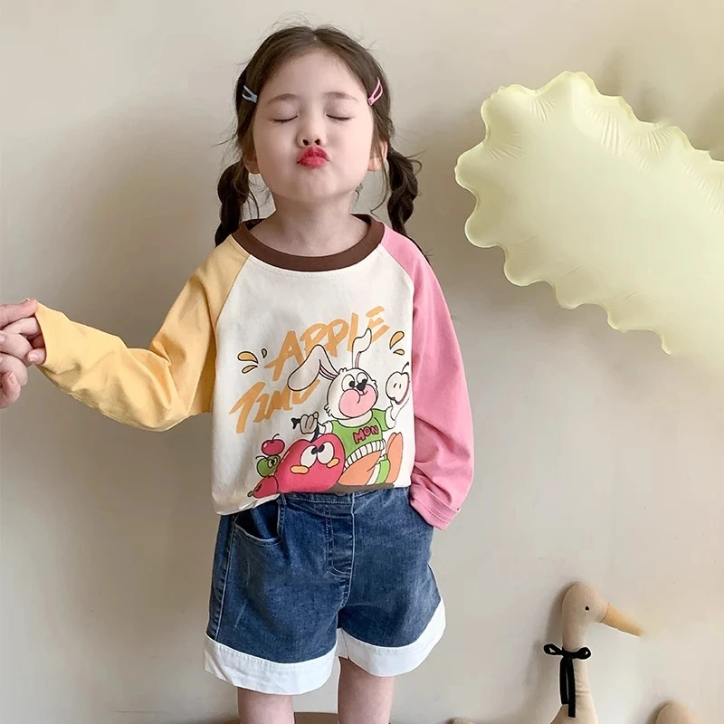 女童T恤春秋2025新款儿童洋气女宝宝纯棉长袖打底衫休闲秋装上衣T