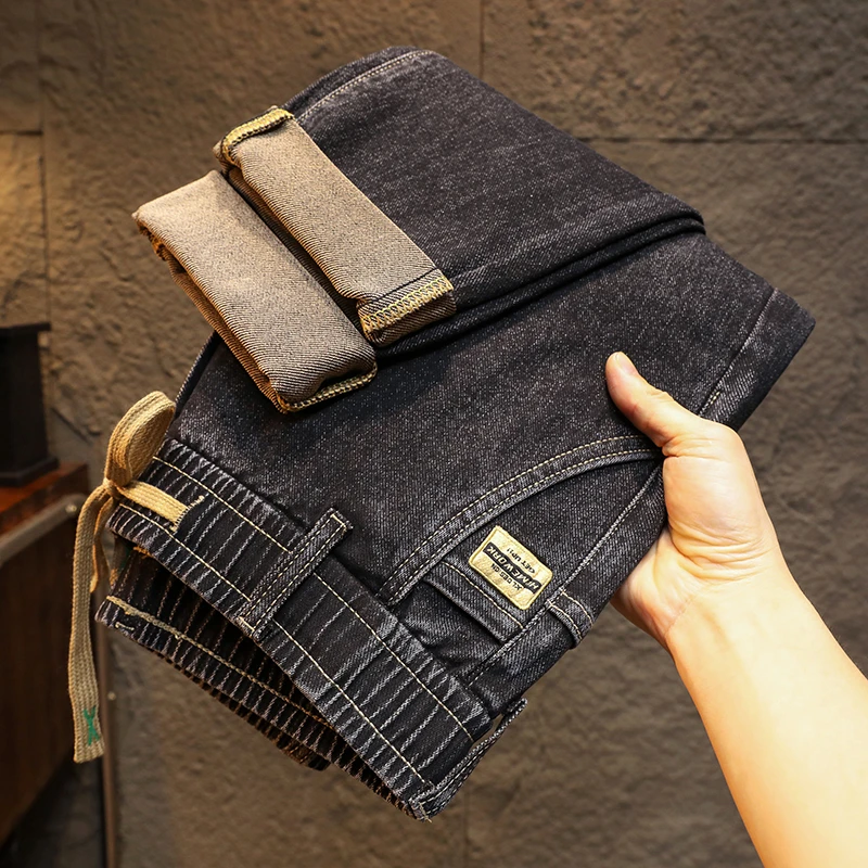 2025秋季新款松紧腰牛仔裤男款弹力锥形直筒裤抽绳百搭男士长裤子