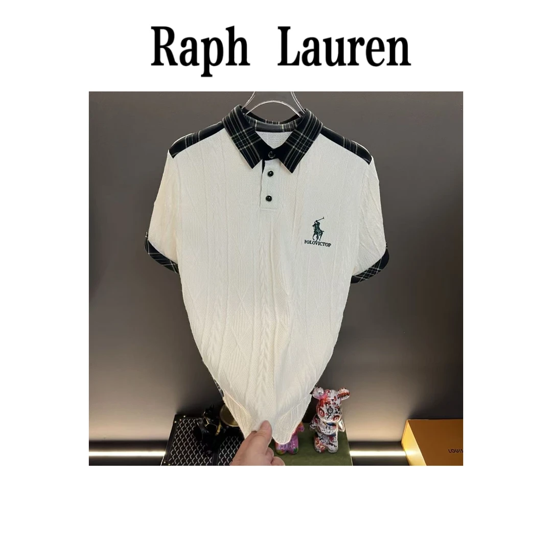 格纹领竖条纹 潮流轻奢柔软时尚百搭男士个性设计师短袖GL L282