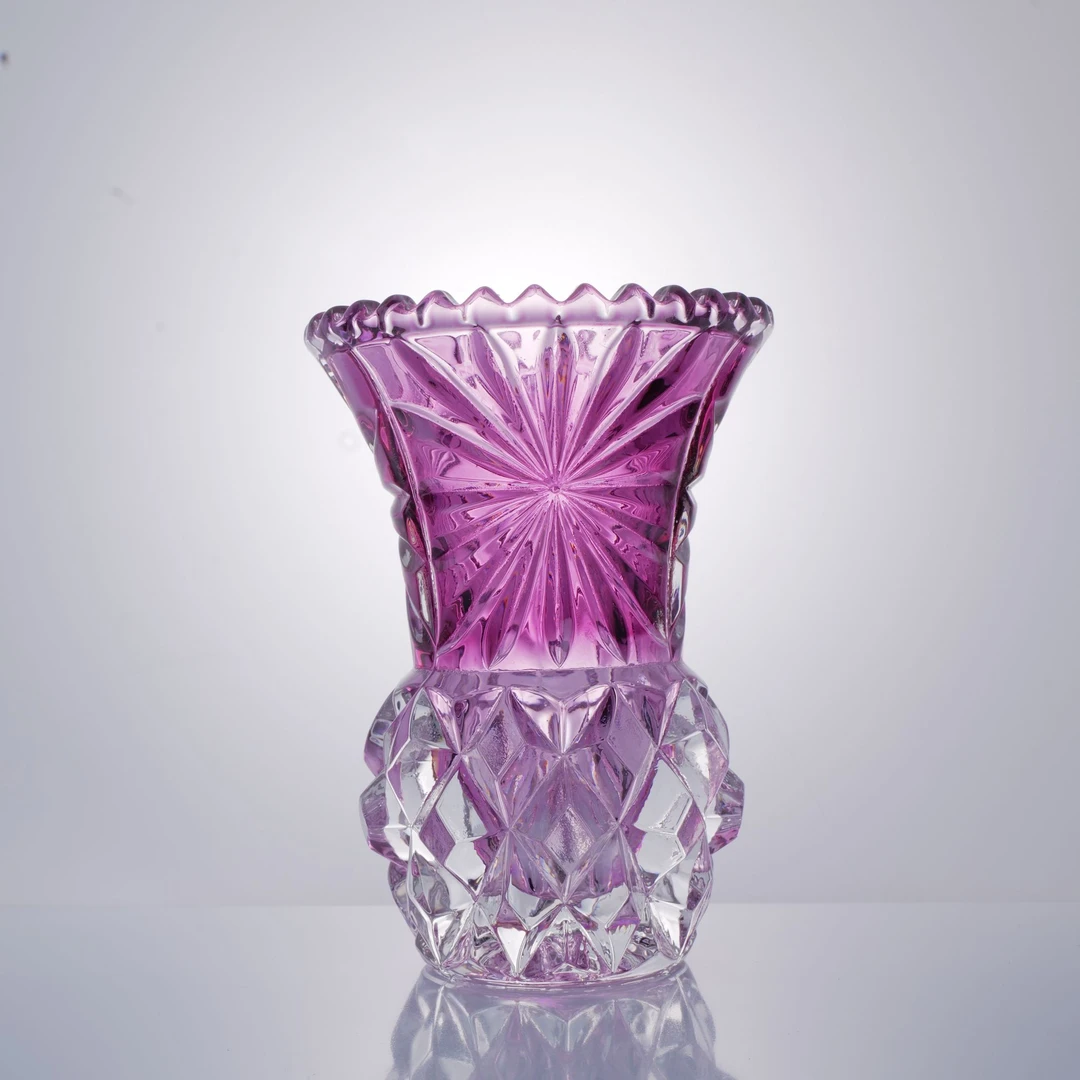 单只-轻奢高档水晶玻璃烟花紫色小花瓶菱形波纹花瓶