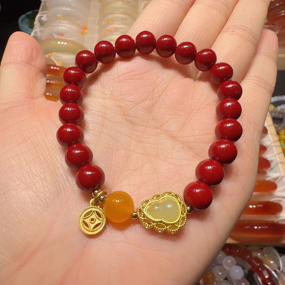 天然辰砂单圈8mm招财纳福