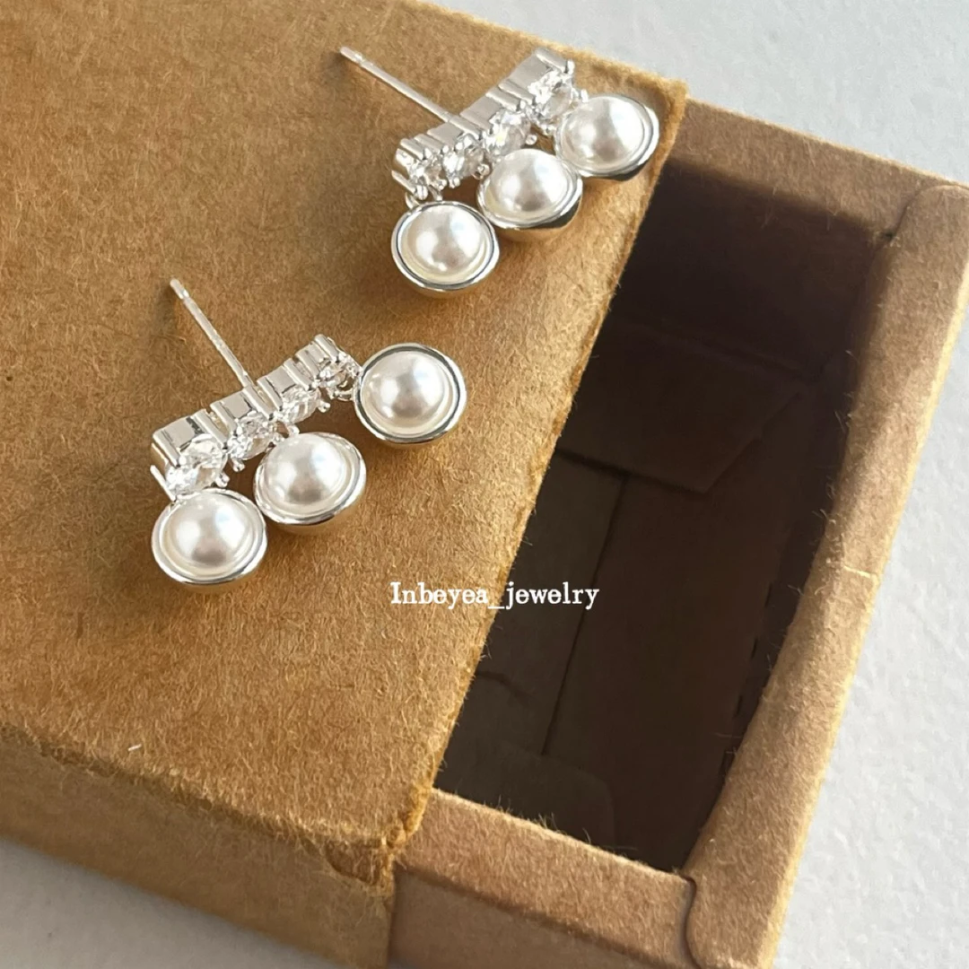 铜合金仿珍珠耳饰 珠珠耳环 银色 17989