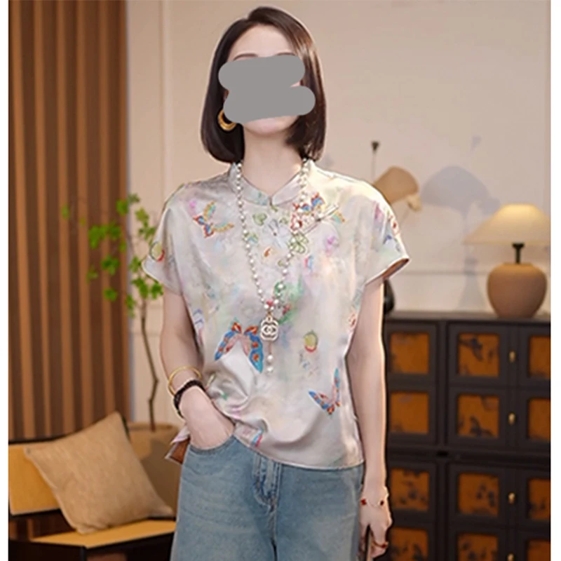 香朵儿时尚国风提花时尚气质短袖衬衫女2026新款洋气减龄百搭上衣