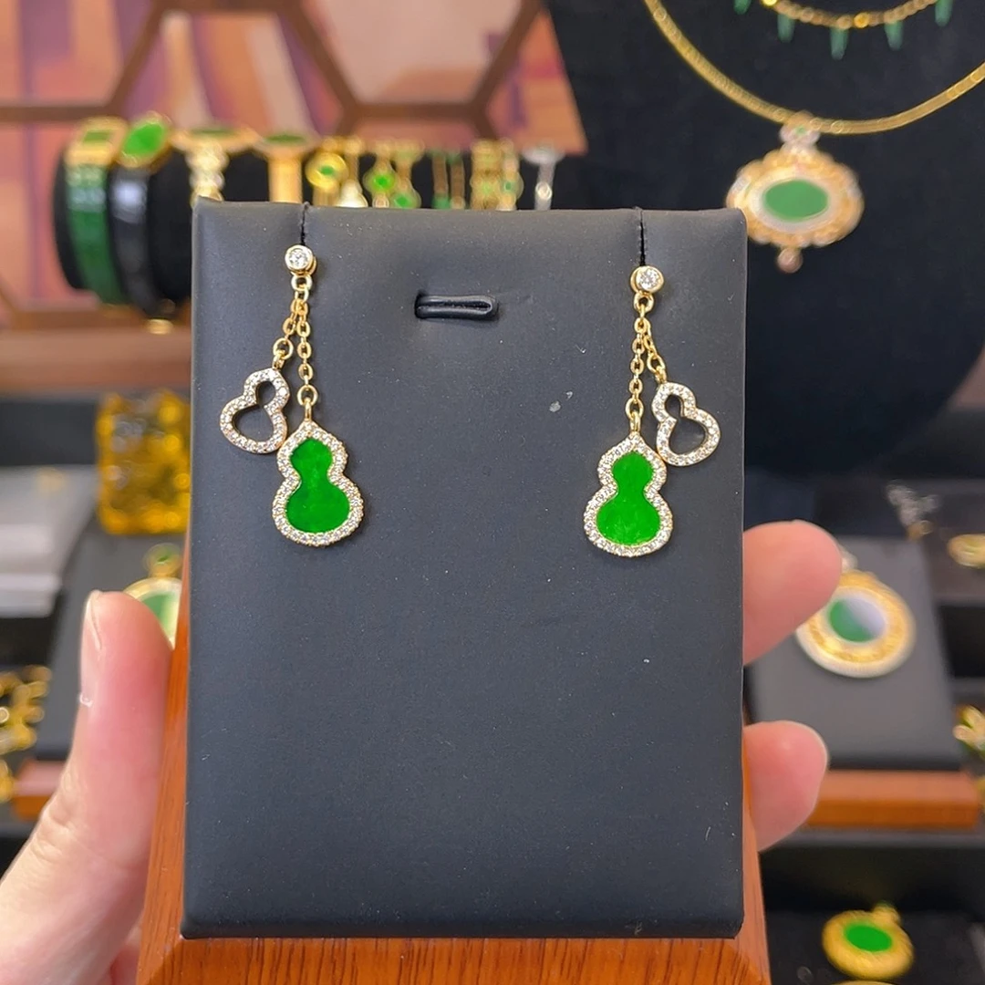 翡翠银S925镀金镶嵌耳饰