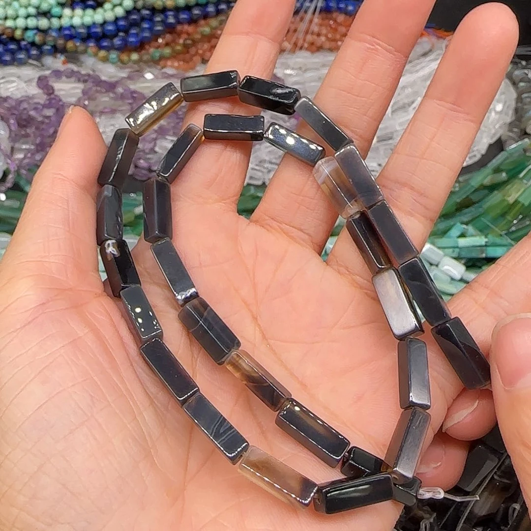 玛瑙/玉髓合金珠宝半成品冷灰玛瑙方管4-13mm一条