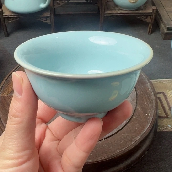 杯天青釉大压手微微微瑕