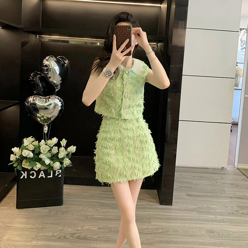 2025夏季法式重工小香风名媛气质套装女甜辣设计感时尚穿搭两件套