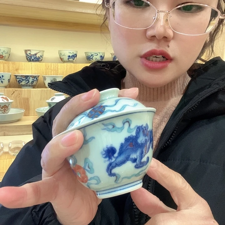 青瓷茶具二才盖碗
