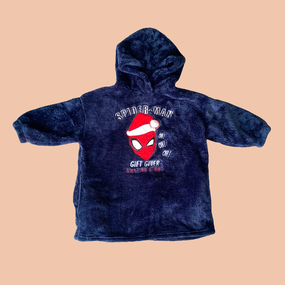 深蓝色蜘蛛侠加厚绒衣儿童懒人袍