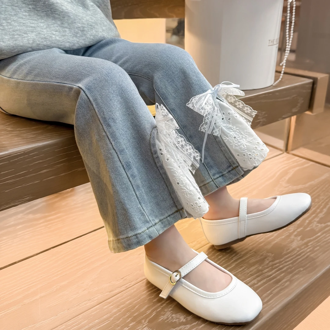 女童蕾丝喇叭牛仔裤洋气儿童春秋季新款女宝宝休闲裤子小女孩时髦