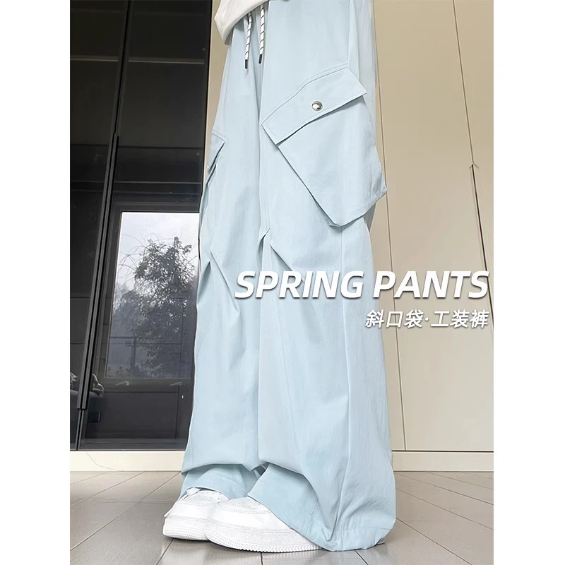 美式大口袋工装裤女春秋季2025新款高腰垂感拖地宽松阔腿直筒长裤