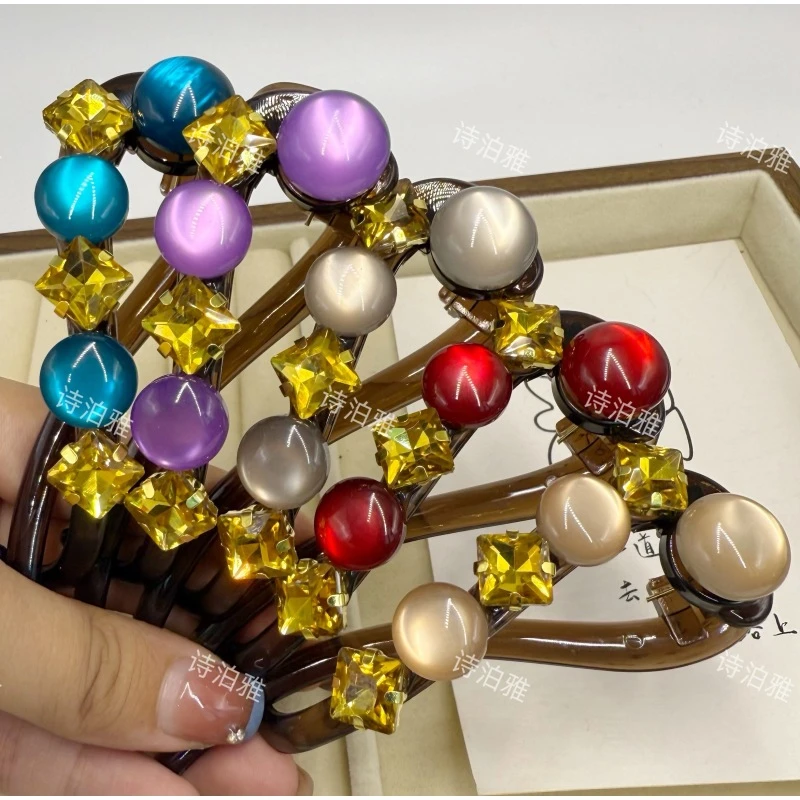 诗泊雅 镶钻猫眼石发夹一字夹