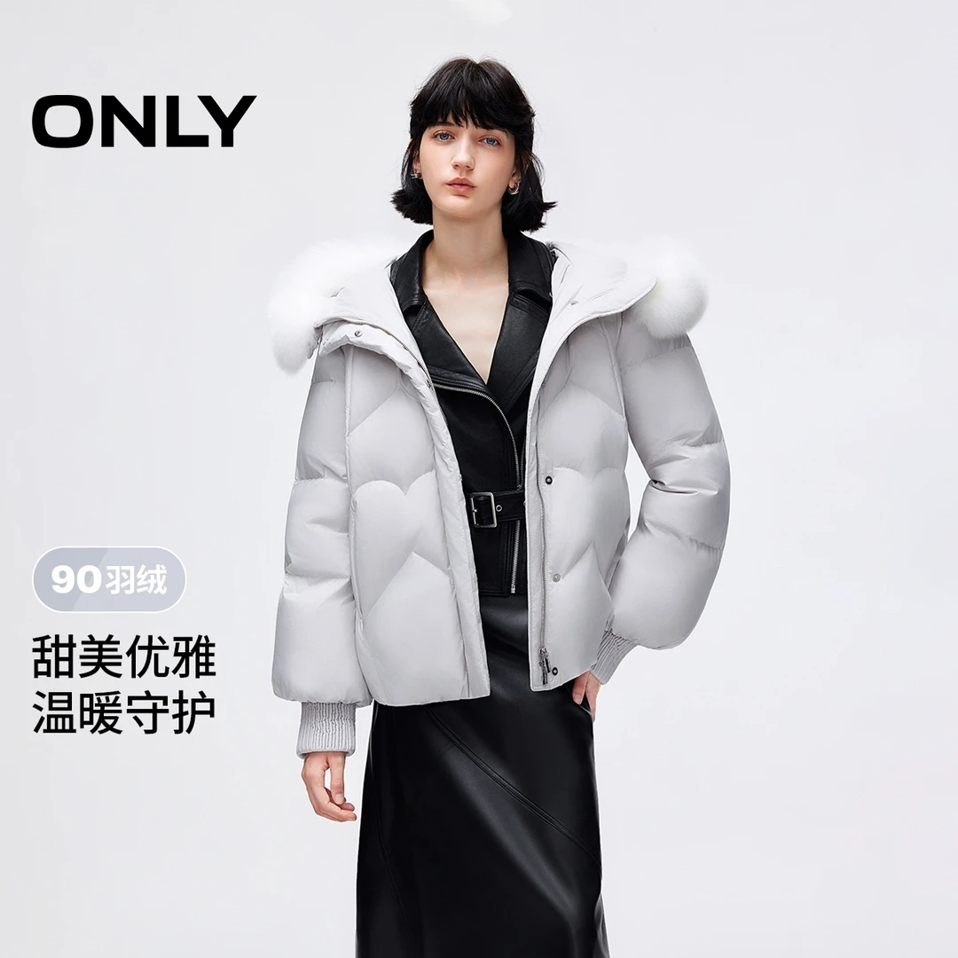 【90羽绒】2025冬季新款绗缝狐狸毛领连帽女|125423082