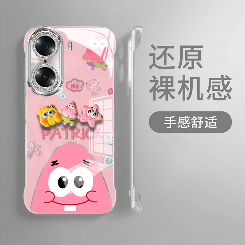 适用【荣耀60】可爱粉海星立体公仔精孔羽纱无边框防摔手机壳