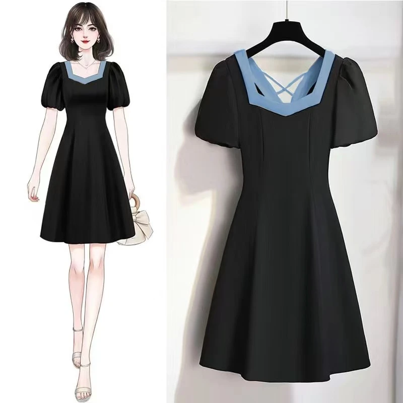 （清货）大码夏季气质设计感收腰时尚显瘦遮肚小黑裙子女1347