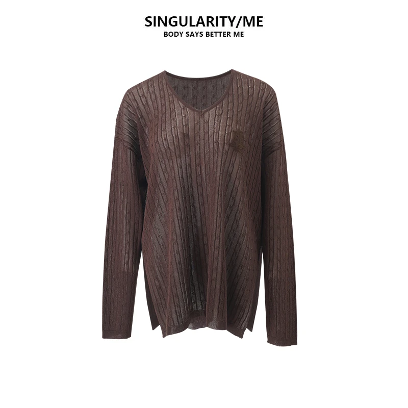 Singularity Me 麻花V领薄款气质慵懒宽松时尚针织打底衫 6A 6062