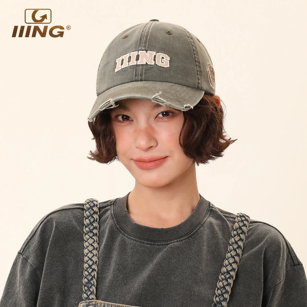 IIING帽控 原创刺绣破洞鸭舌帽女2025新款春夏大头围遮阳鸭舌帽子