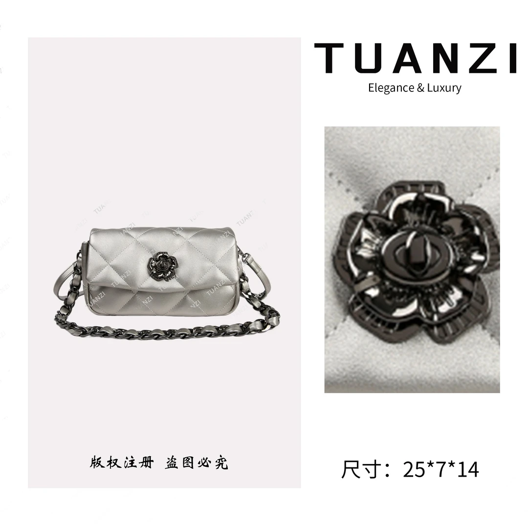 TUANZI『高端玩家』新款山茶花系列单肩腋下女包 SKL-7630-银灰色