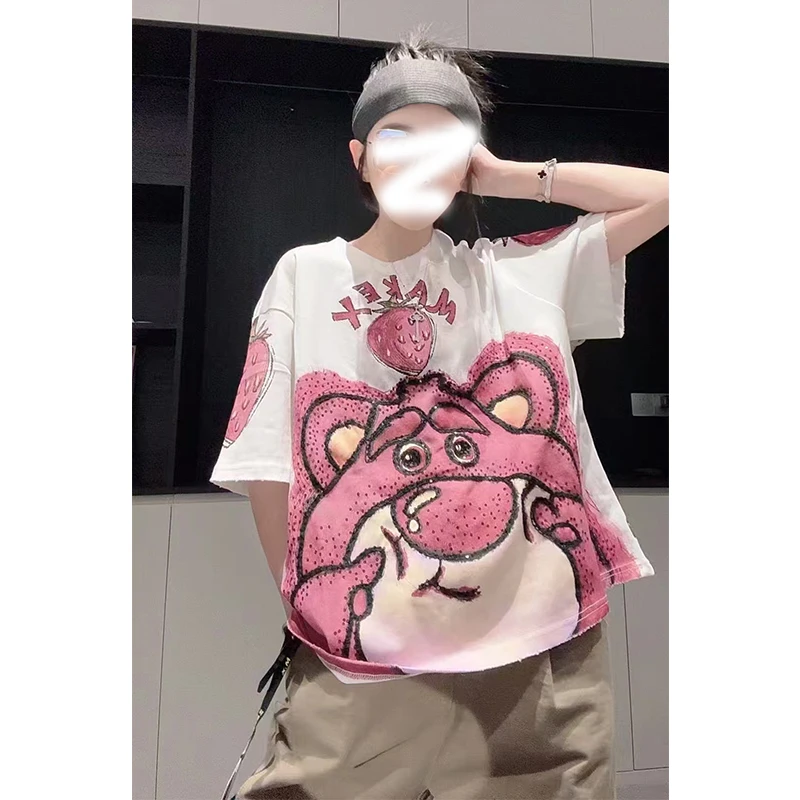 2025年新款潮牌重工大码T恤女高档欧货轻奢高级洋气爆款宽松短袖