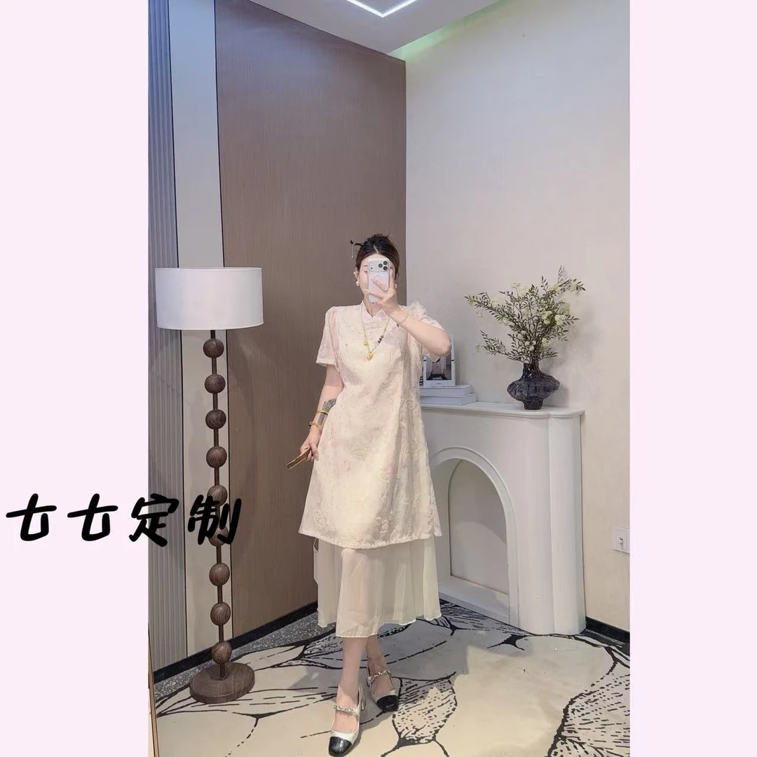 【温茉】窈窕淑女2026夏季重工刺绣满印花卉改良新中式连衣裙7476