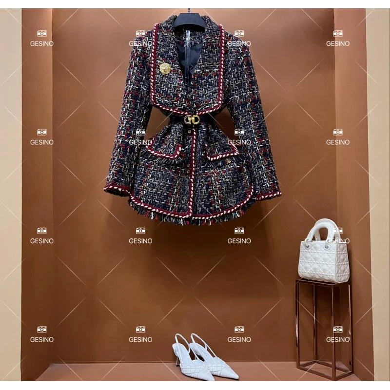 【关关】秋冬气质小香风时尚设计师中长款外套 QD-2025578