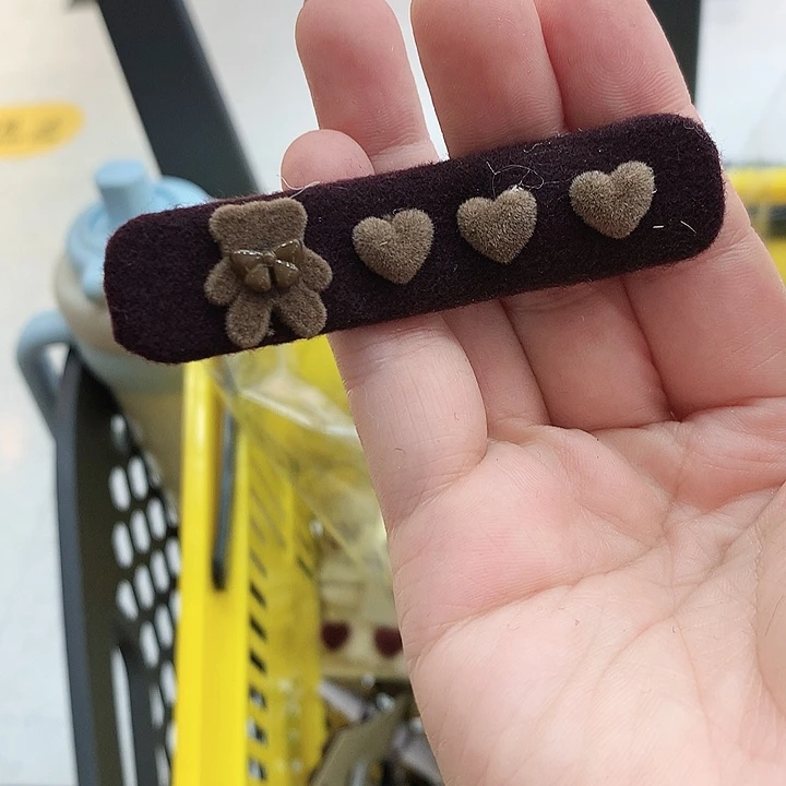 布艺非金属酱紫色小熊爱心单只