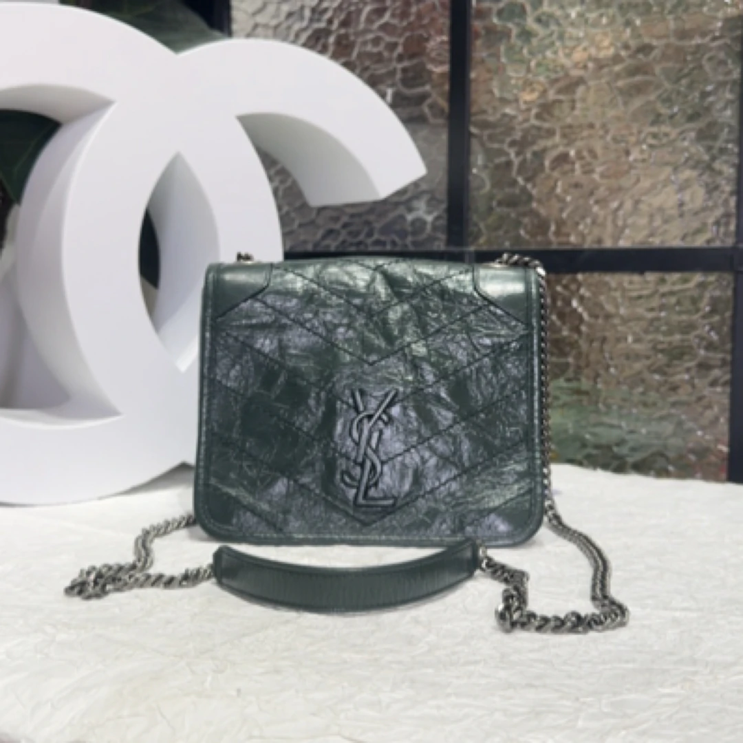 95新 YSL/圣罗兰 YSL绿色口盖包 24020059-03