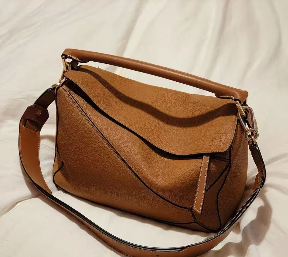 95新 LOEWE/罗意威 GGS罗意威puzzle几何包中号棕色金40336854