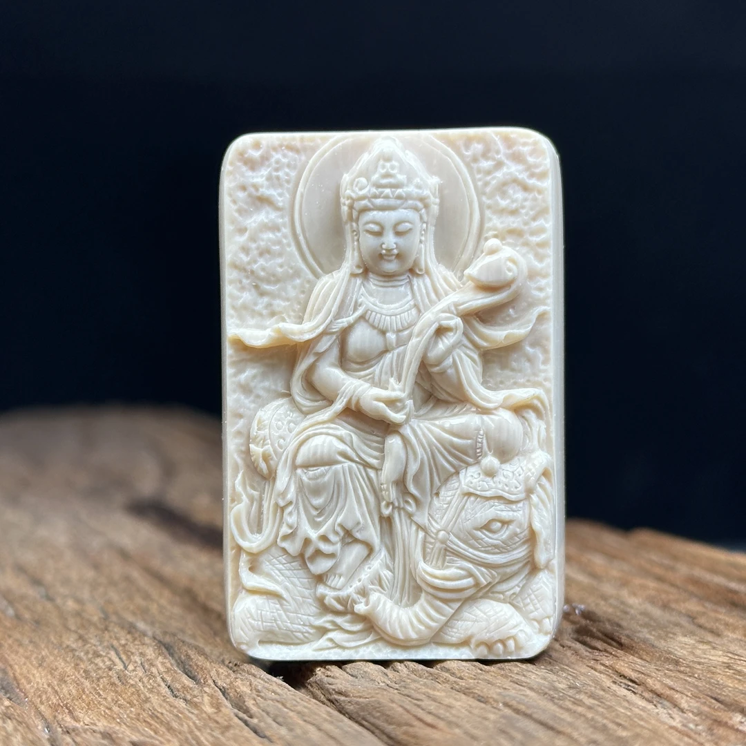 H26-48天然猛犸牙 普贤雕刻件 37*55*14mm支持鉴定 假一罚四