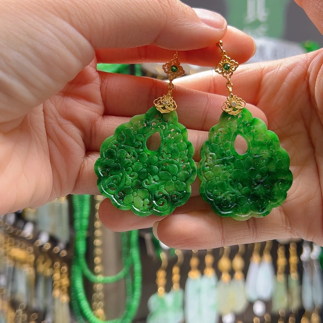 银S925镶嵌翡翠耳饰?**x