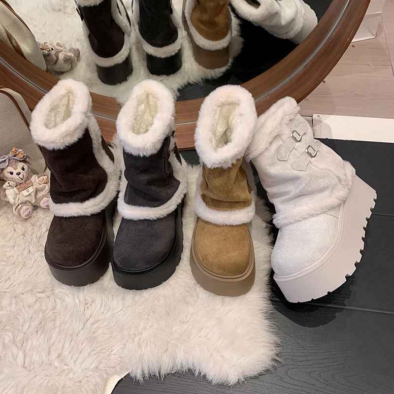 厚底加绒雪地靴女2025新款冬季厚底靴子短靴马丁靴保暖勃肯棉鞋