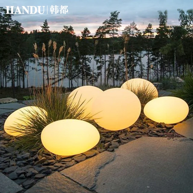 院子造景太阳能鹅卵石灯户外庭院草坪灯发光石头灯别墅花园装饰灯
