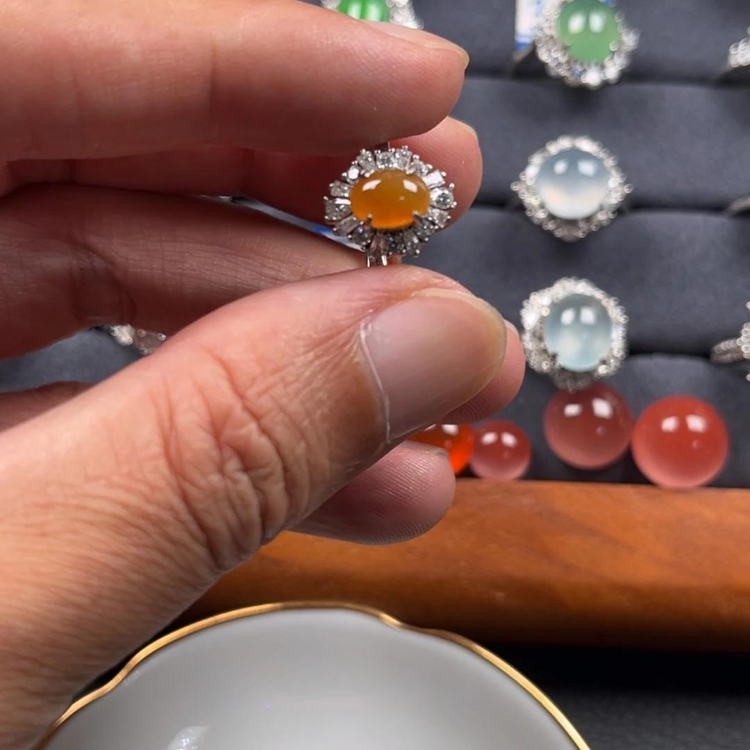 翡翠银S925镶嵌戒指缅甸翡翠A货