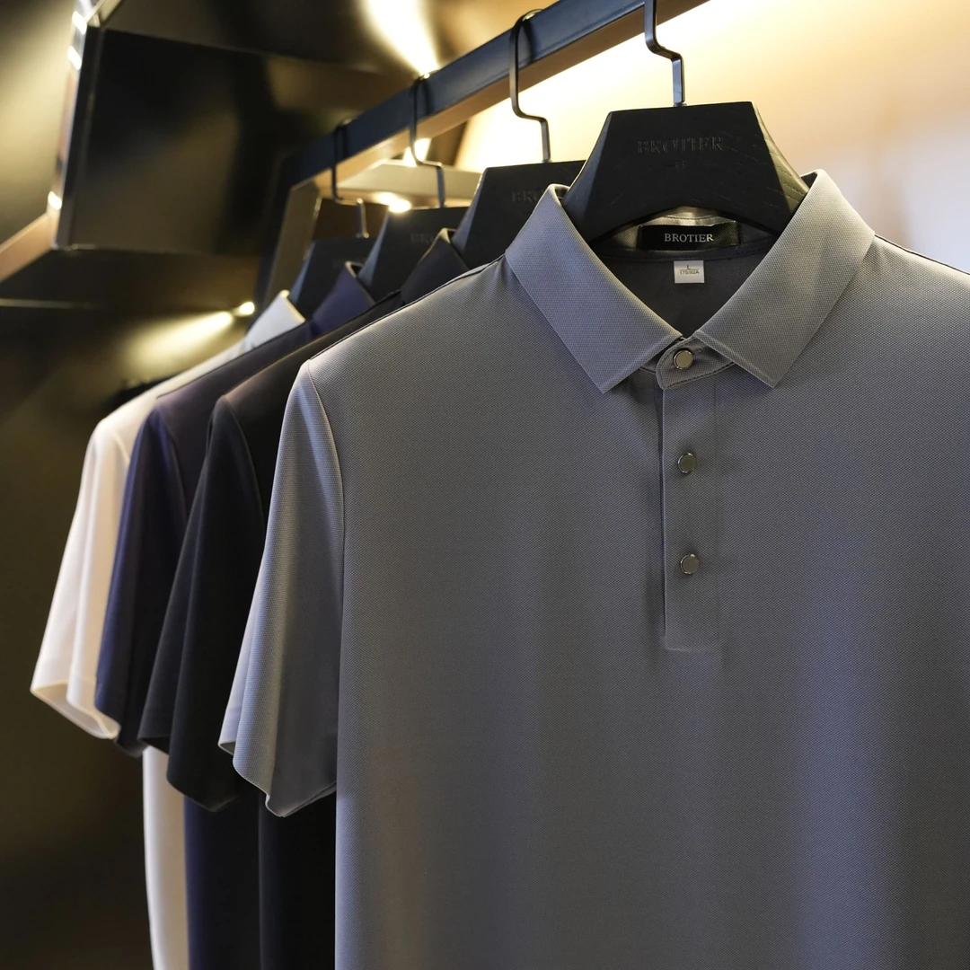 BROTIER/堡地亚 桑蚕丝短袖Polo衫凉感透气速干纯色商务男士薄款