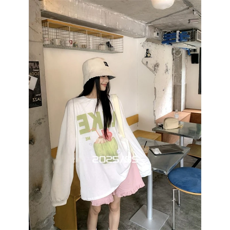 【ZHAP】雪花棉空调防晒罩衫长袖t恤上衣女chic清新气质简约高街宽