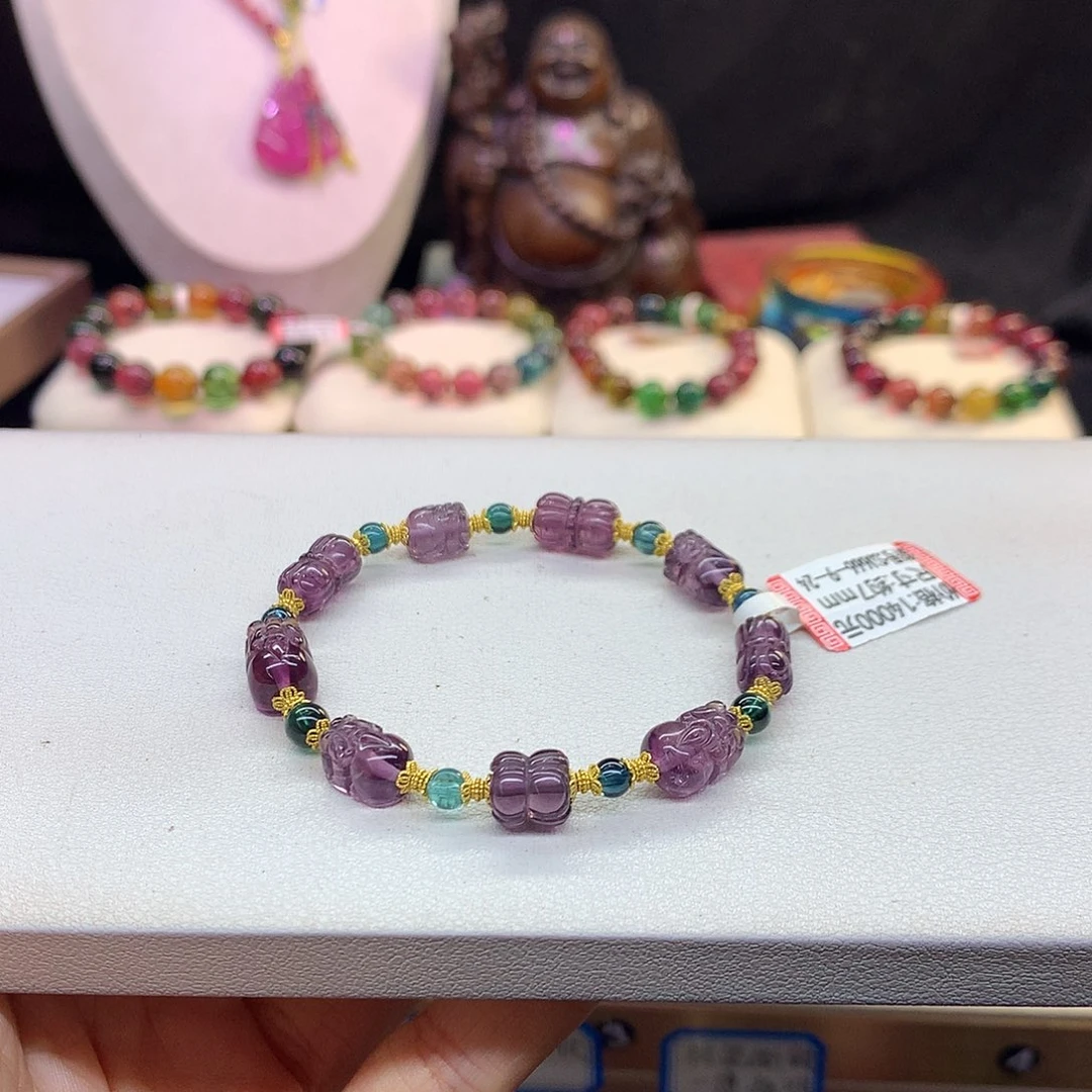 手串碧玺未镶嵌7.2/雕刻件多宝。。