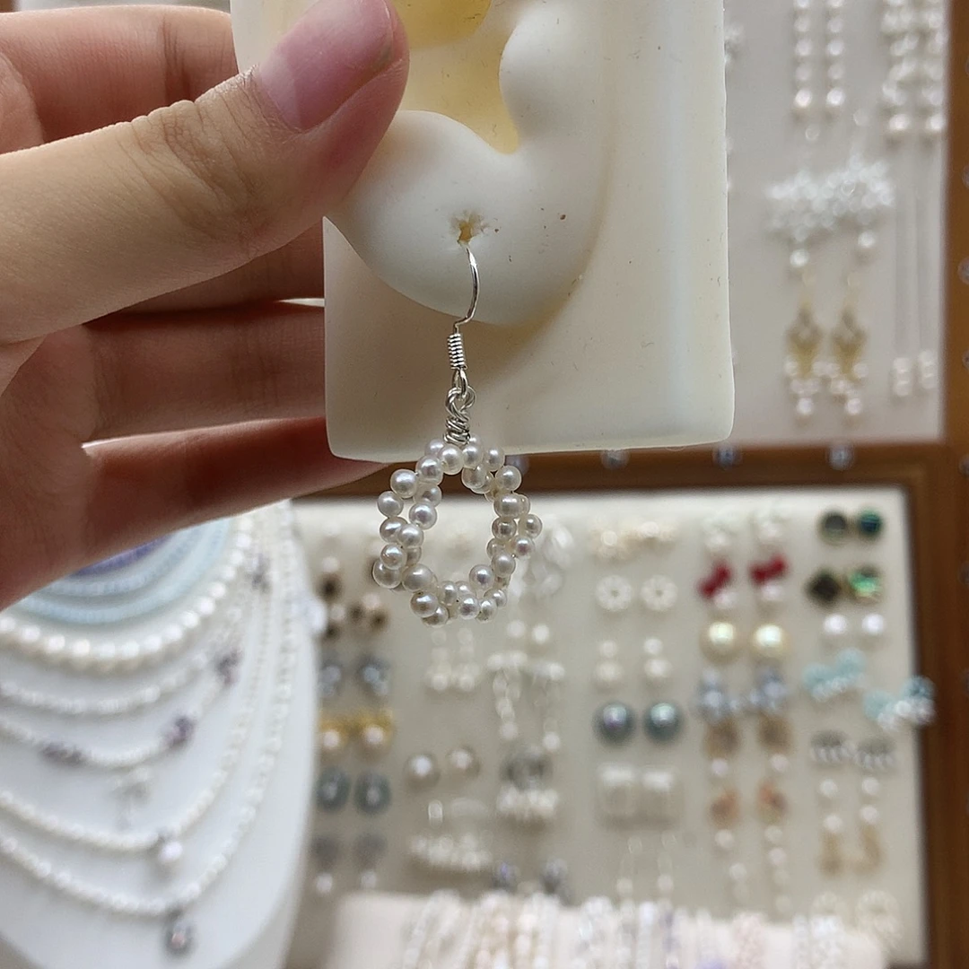 银S925镶嵌淡水珍珠耳饰