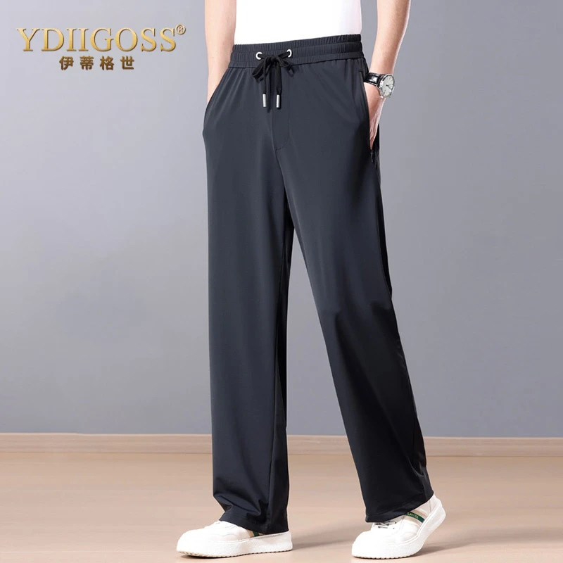 YDIIGOSS男士凉感运动长裤新款夏季冰丝透气宽松直筒裤中年休闲