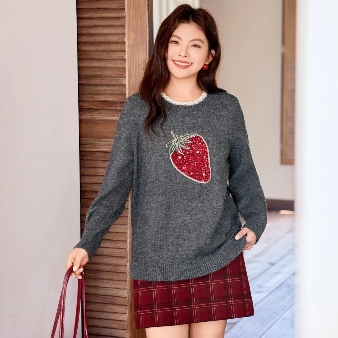 【36支仿兔绒纱】MsShe大码女装冬装钉珠亮片钩花毛衣S~C2509056