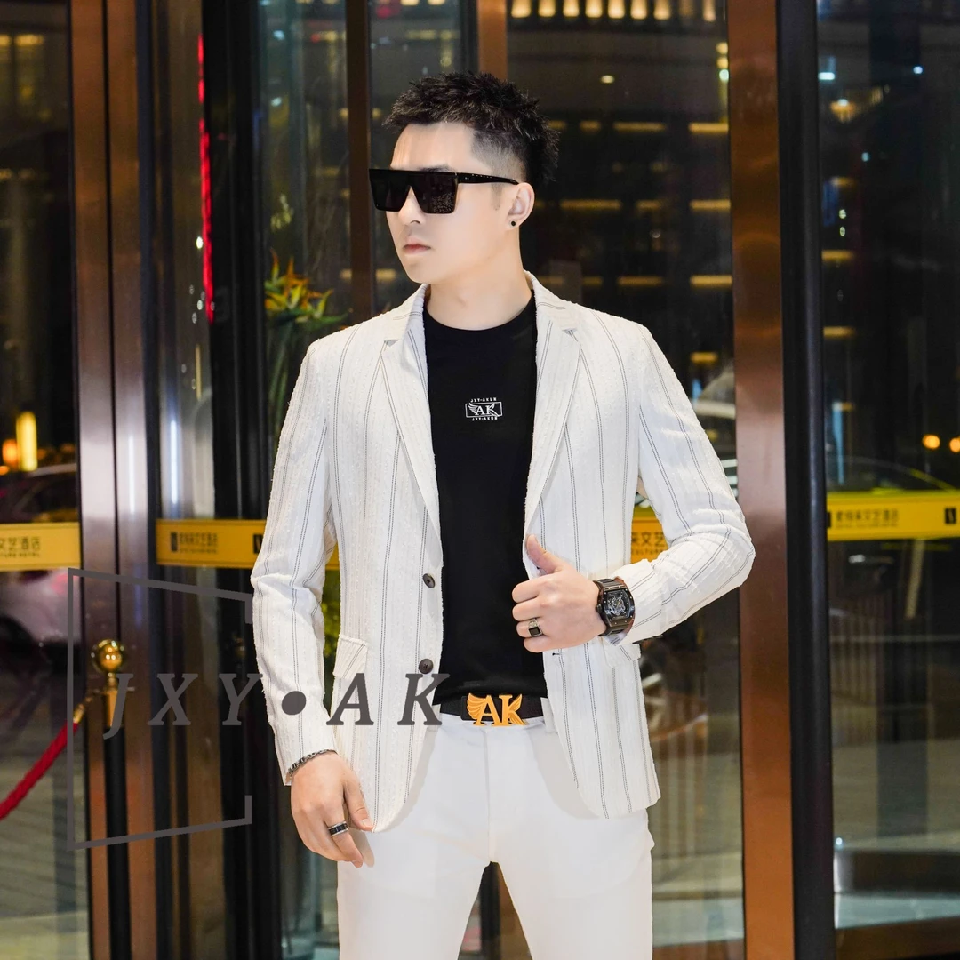 AK/2025春季新款高级修身西装男时尚潮牌休闲帅气薄款西服男士