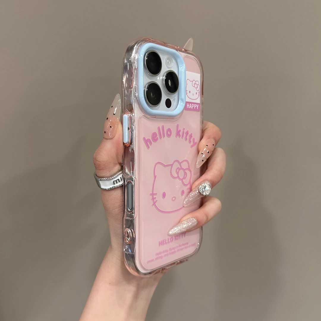 粉蓝底撞色镜头适用 16promax手机壳新款苹果15Pro大脸猫13软