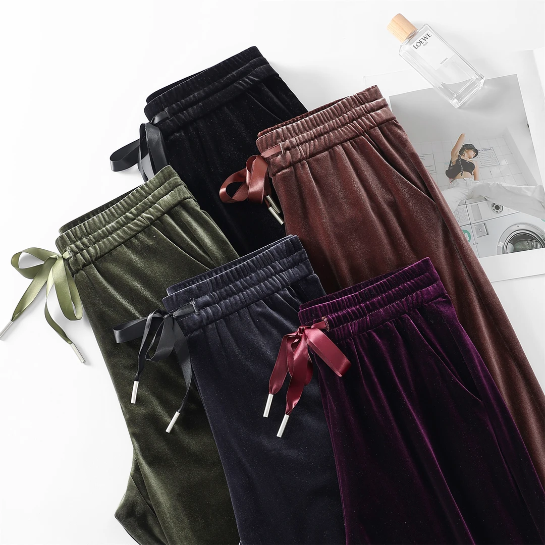 【专柜正品W】秋季款国风丝绒裤高腰显瘦直筒显瘦丝绒裤（88-2121）