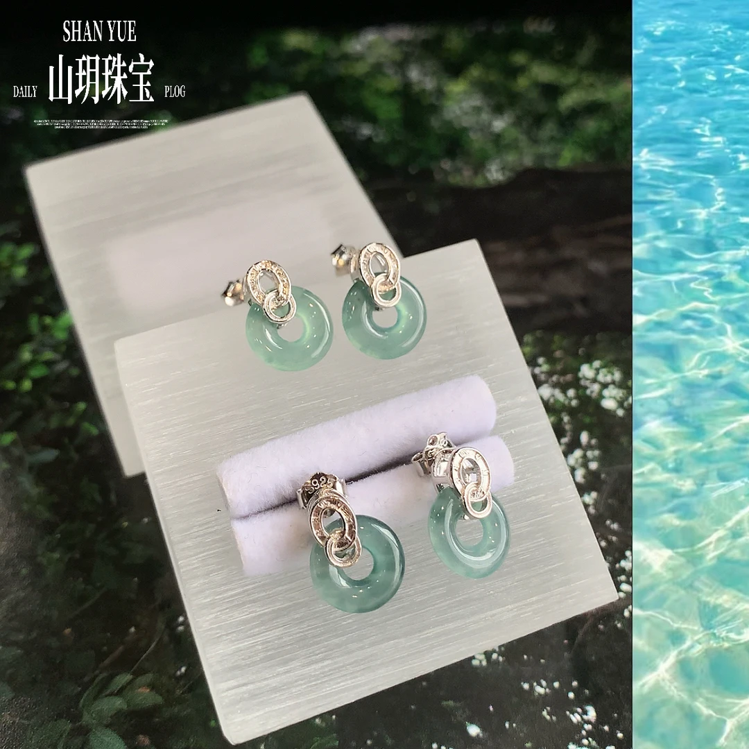 【山玥珠宝】天然A货翡翠 S925银甜甜圈耳钉 多样性发货1件