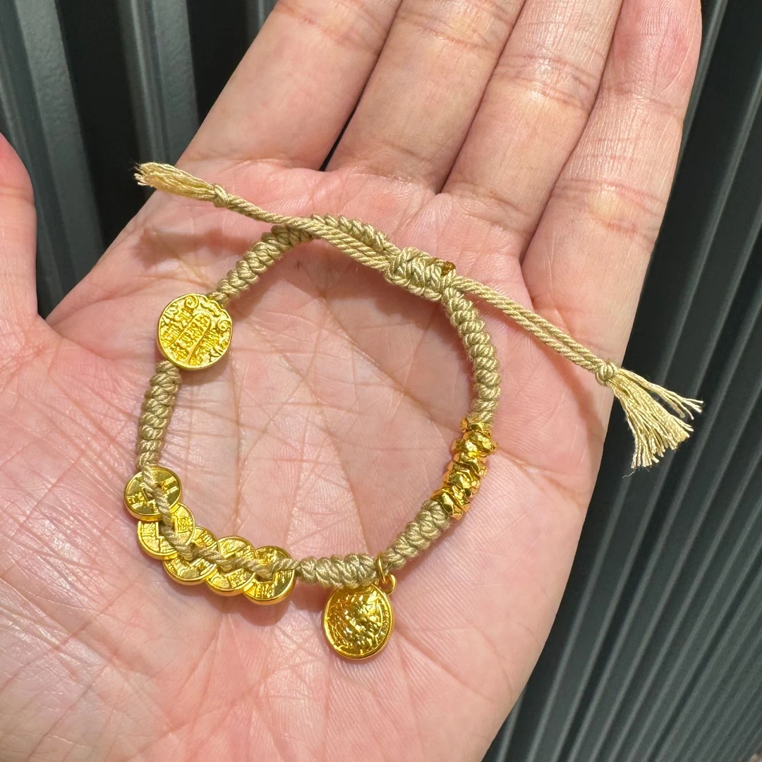 足金999盘缠五帝币黄财神五路财神手串