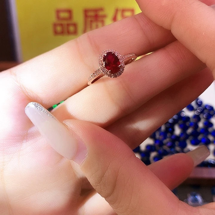 红宝石戒指银S925镶嵌