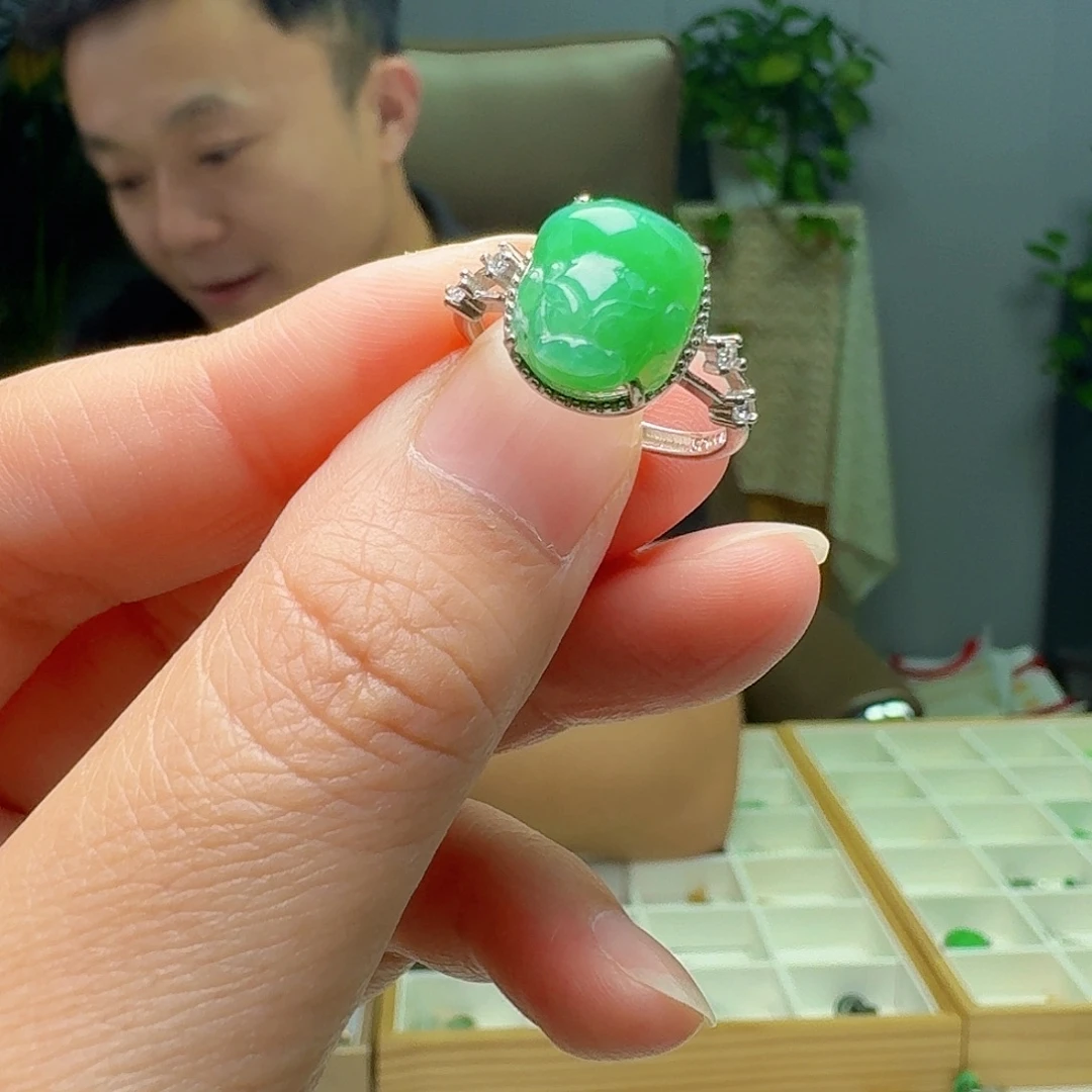 翡翠银S925镶嵌戒指天然